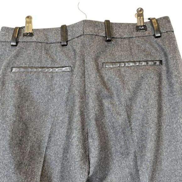 NWT The Kooples Wool & Lamb Leather Brushed Flannel Trousers Charcoal Size Small - Picture 5 of 14